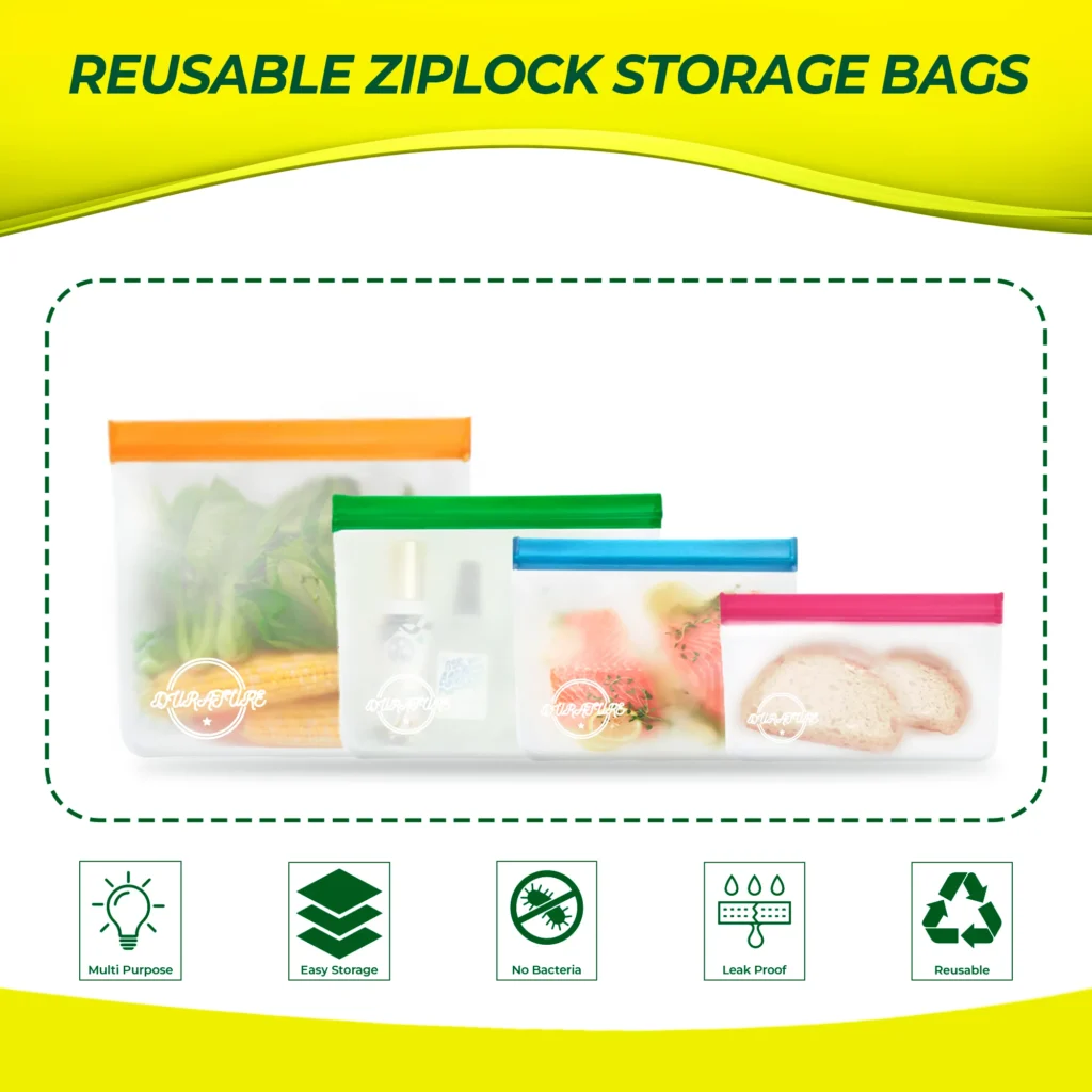 Durature Ziplock Storage Bags for Multipurpose Uses Easy Storage No Bacteria Leakproof and Reusable