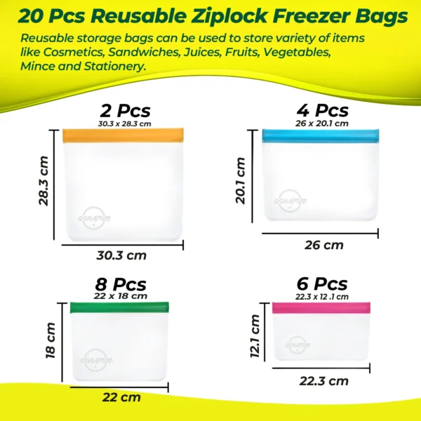 Width and Hight of Durature Reusable Ziplock Freezer Bags